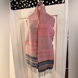 Wallace Sewell lambs wool Pink and Gray Striped Scarf with Fringe England